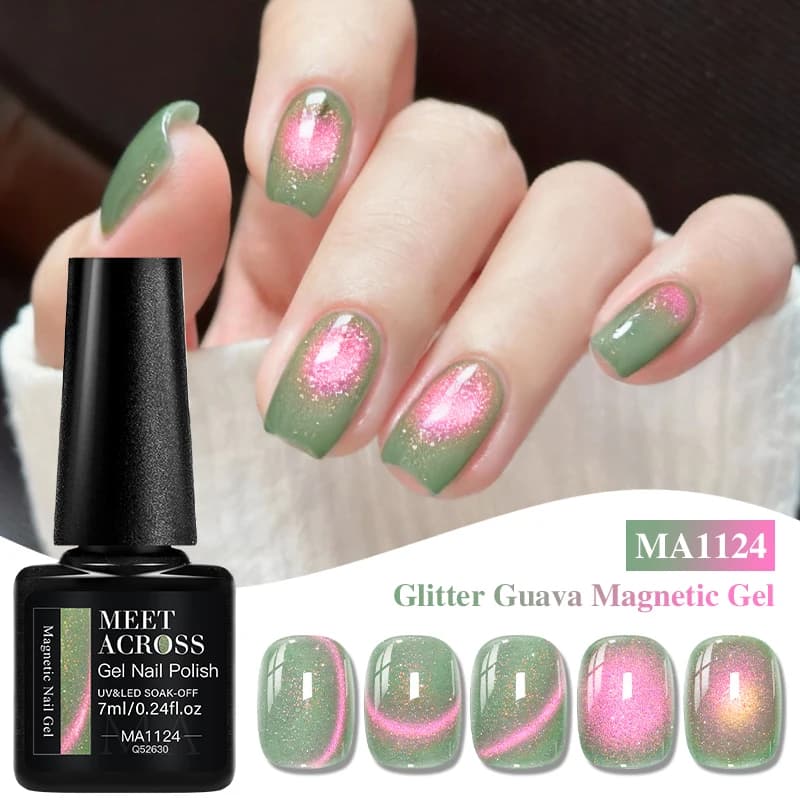 Vernis à ongles gel magnétique pailleté Guava Cat, dégradé scintillant, semi-permanent, à retirer pa
