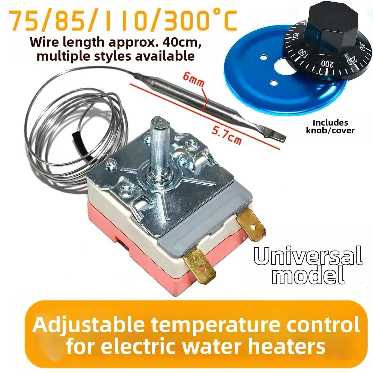 Thermostat réglable pour chauffe-eau électrique, plage de 30 à 300 degrés Celsius, rouge, 14x7x7cm,