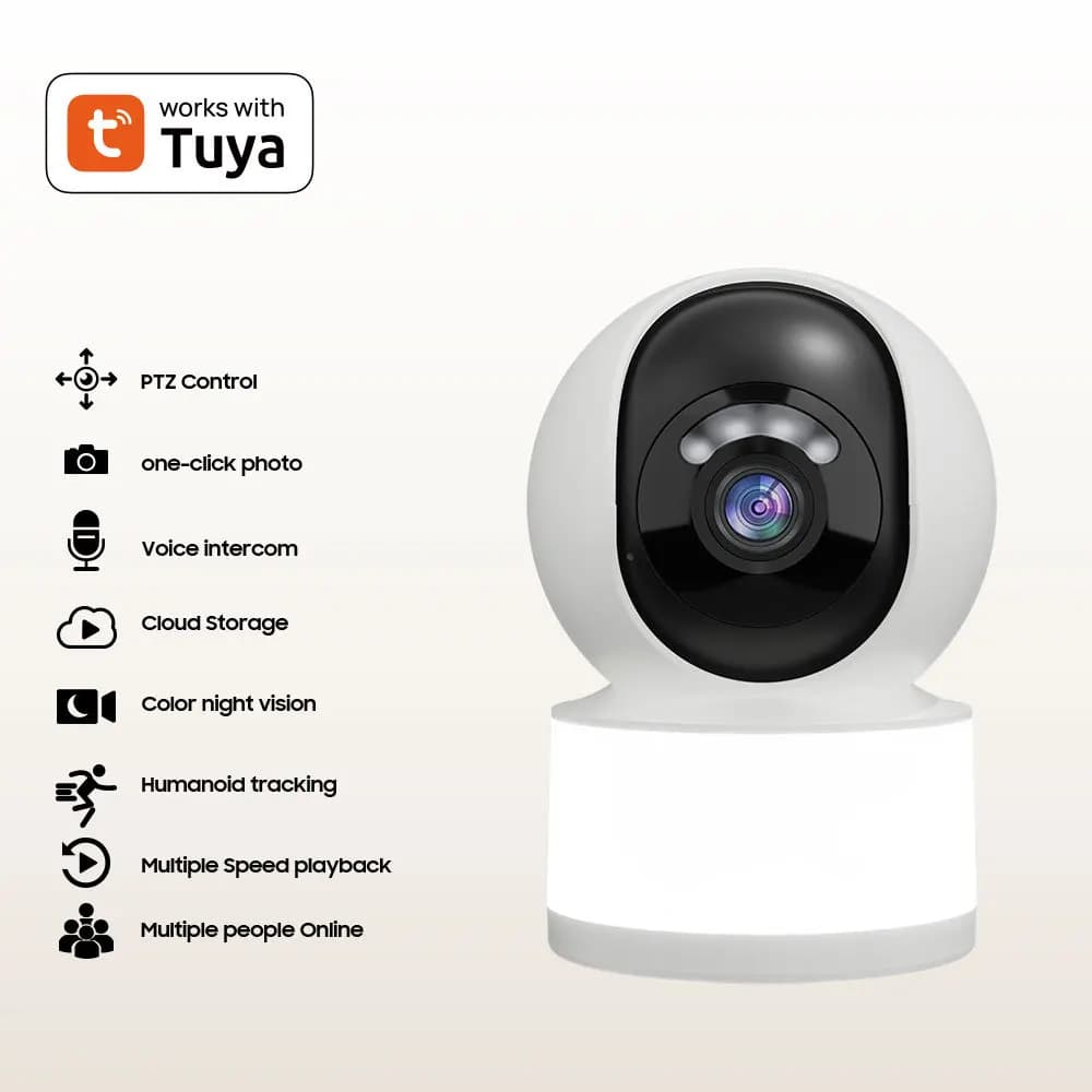 Caméra IP PTZ sans fil 3MP 1296P Carecam/Tuya avec vision nocturne couleur, détection de mouvement h