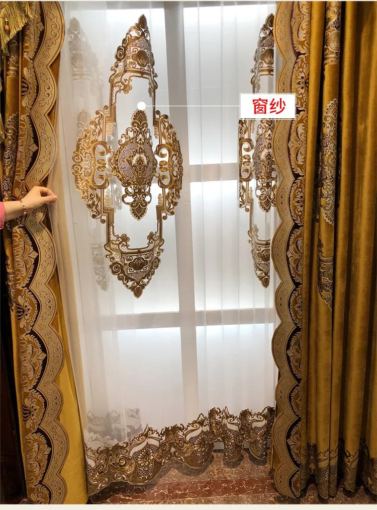 Décor à la maison de luxe européen salon rideaux de chambre de luxe fini haut de gamme Villa rideaux
