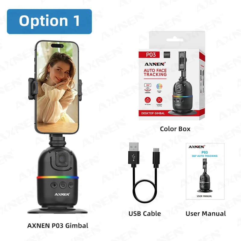 AXNEN AI P03 Smart Gimbal 360 suivi automatique du visage Rotation tout-en-un pour Smartphone/caméra
