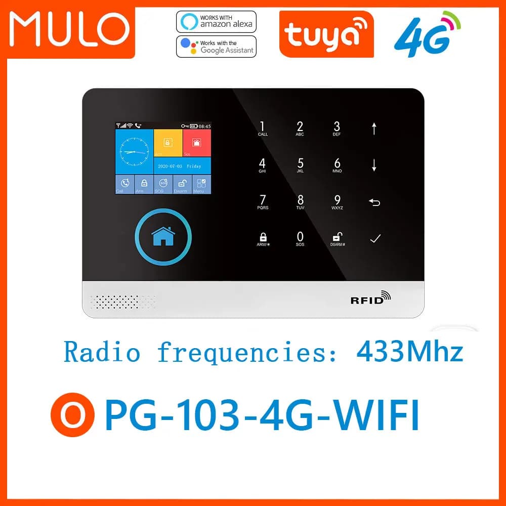 Système d'alarme MULO pour la sécurité anti-cambriolage à domicile WiFi GSM PG103 4G Alarma sans fil