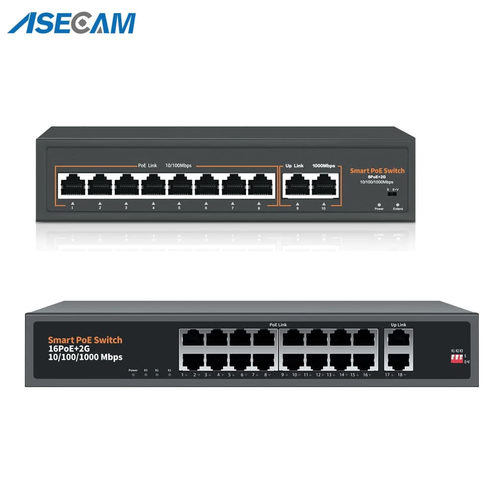 Commutateur POE réseau 8 ports 52 V avec 10/1000 Mbps IEEE 802.3 af/at sur Ethernet camera video sur
