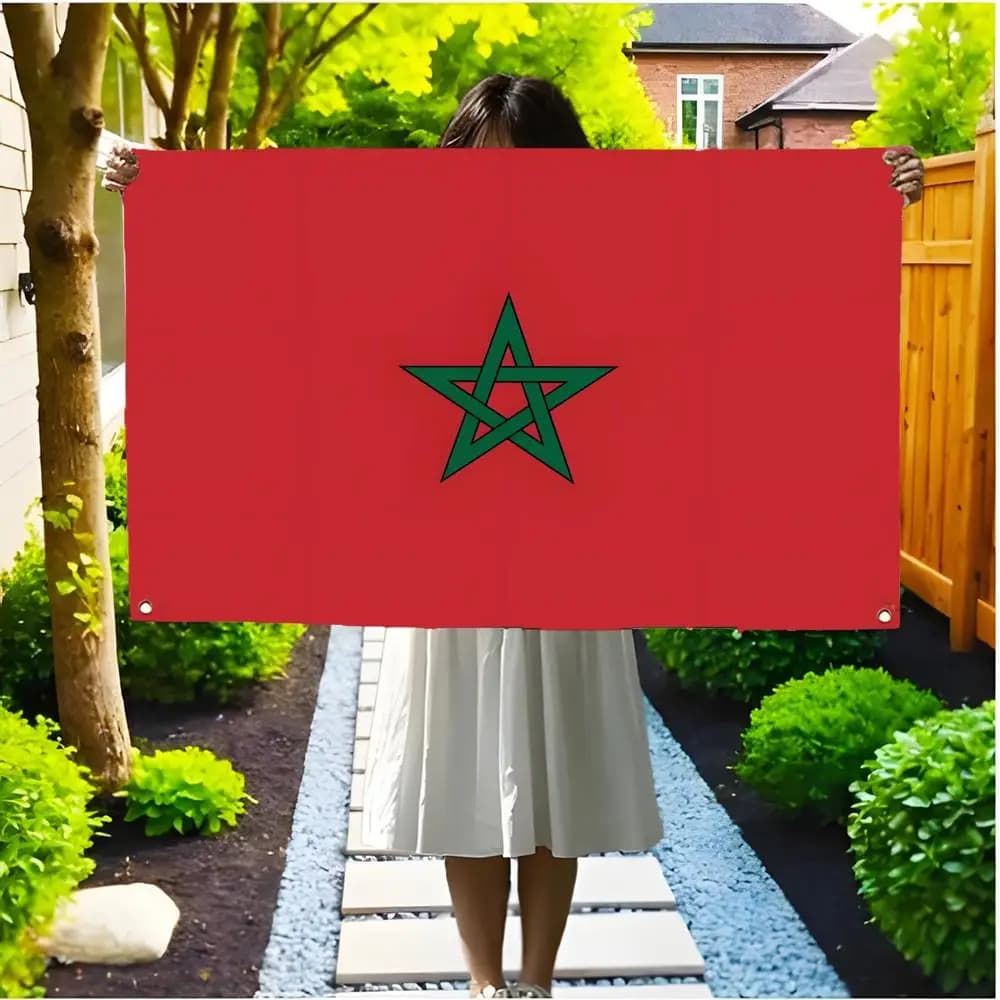 Drapeau du Maroc, design sans bordure à quatre anneaux, décoration intérieure et extérieure, install
