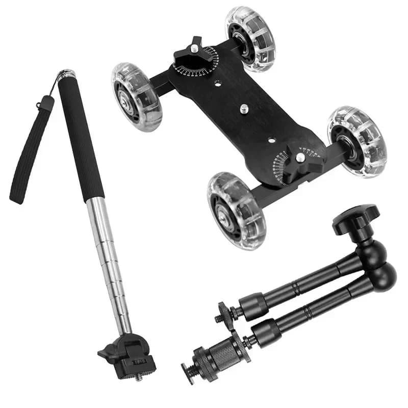 Mini chariot de table pour appareil photo, stabilisateur vidéo de bureau pour appareil photo reflex