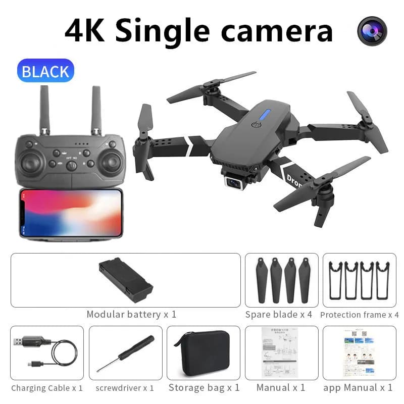 Drone professionnel E88 4k, caméra HD grand angle, WiFi fpv, maintien en hauteur, hélicoptère Quadro
