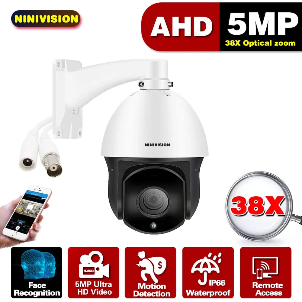 Caméra de Surveillance dôme extérieure PTZ 5MP AHD, Zoom 38X, étanche IP66, pour système AHD