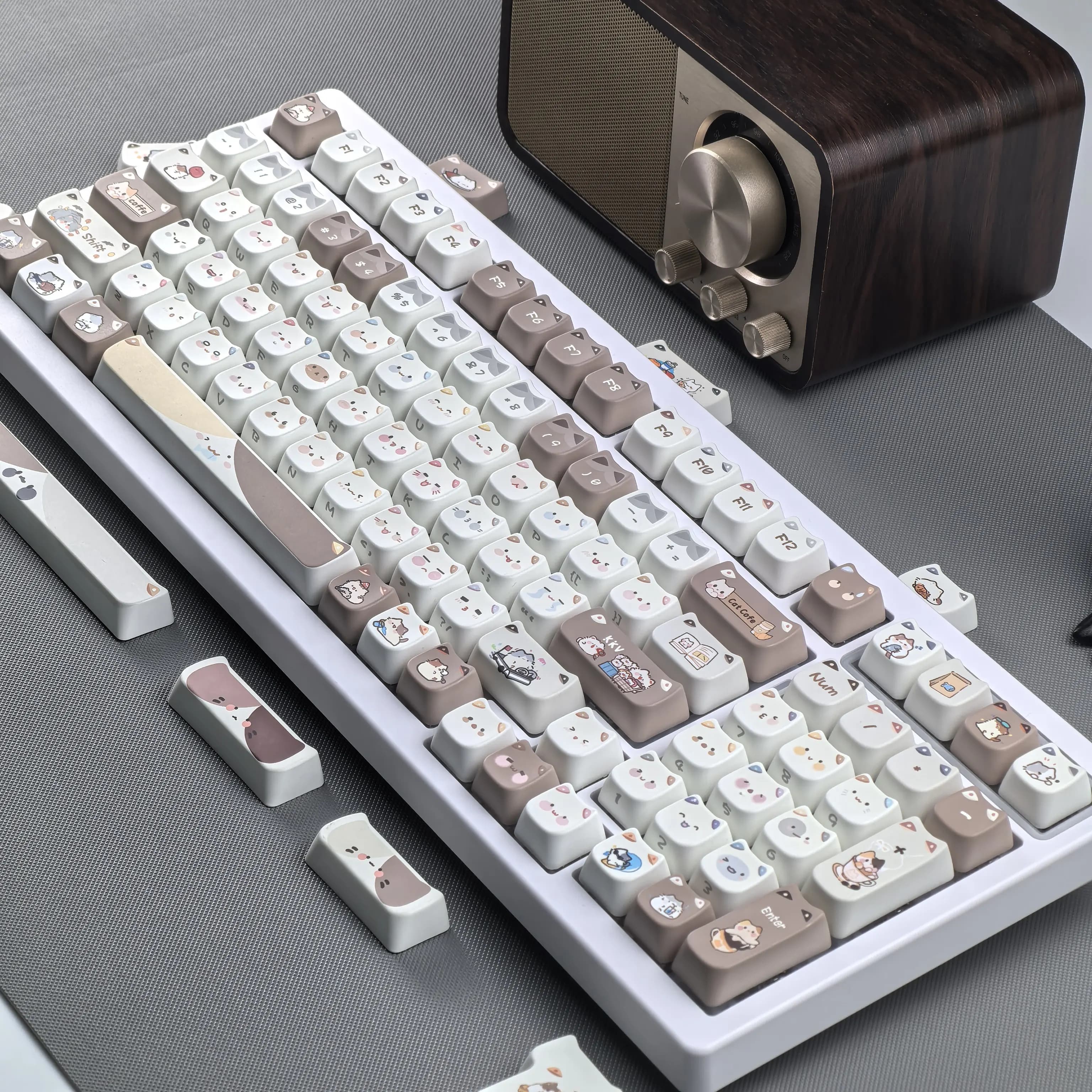 Capuchons de touches Meow roses, tête de chat mignonne, profil MAO Cherry, PBT, pour cadeau, clavier