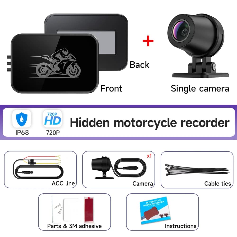 Caméra d'action pour moto 720P/1080P/2K HD DVR, étanche IP67, enregistreur avant et arrière, caméra