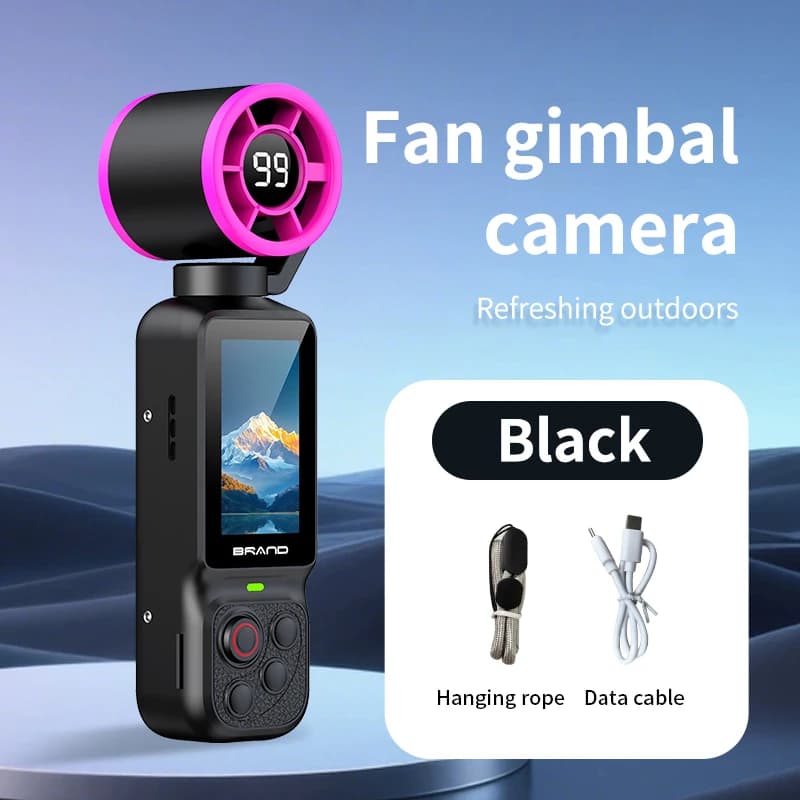 Ventilateur portable Lenovo avec caméra gimbal 2-en-1, affichage de la puissance, objectif d'enregis