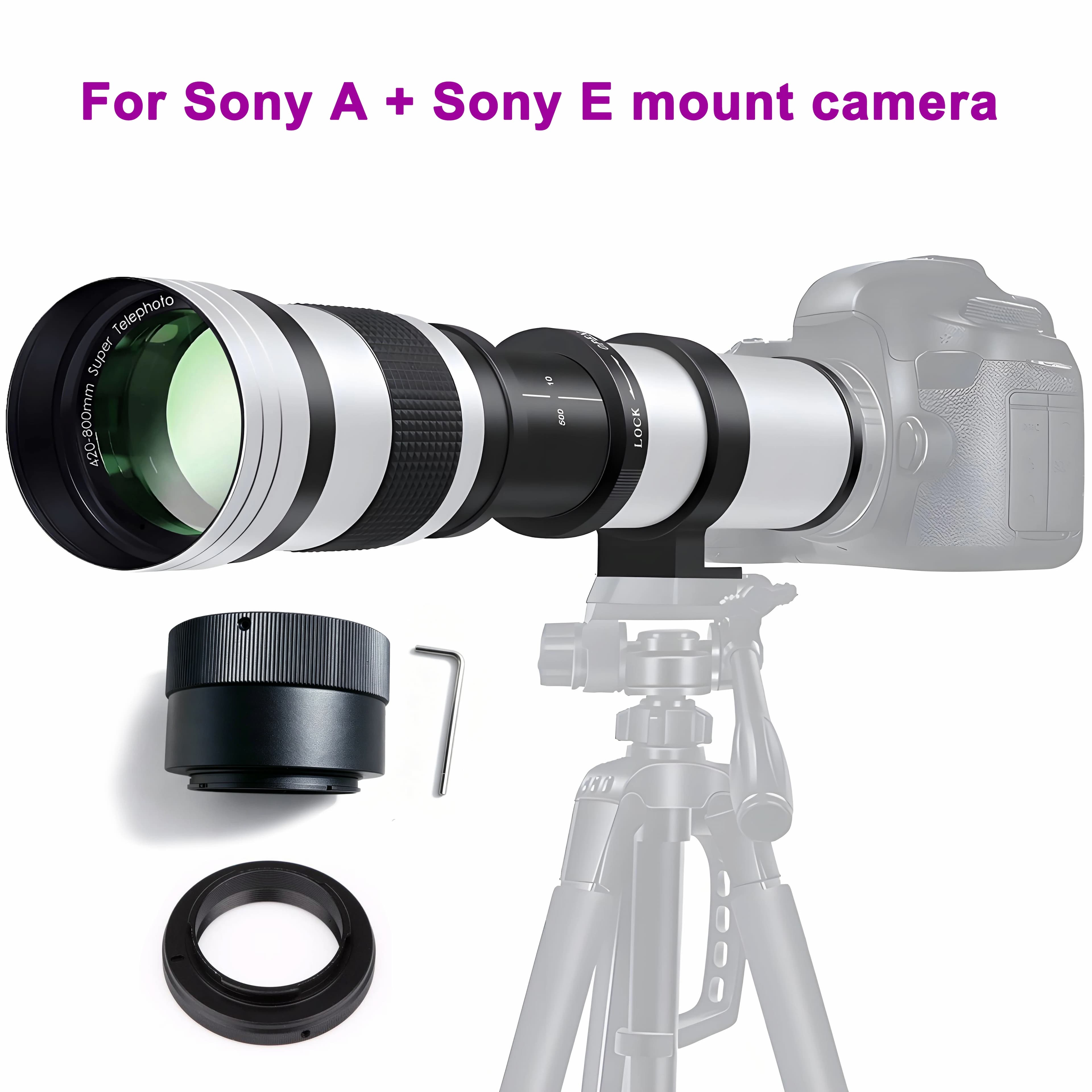 Objectif zoom manuel super téléobjectif 420-800 mm F8.3-16 avec adaptateur d'anneau T2 pour appareil