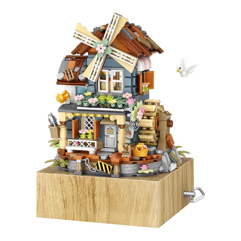 LOZ Street Series, modèle de blocs de construction de boîte à musique de maison de moulin à vent, mo