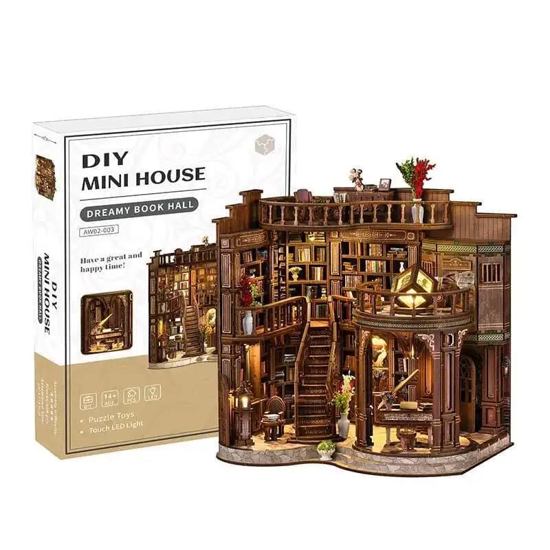 Kit de figurines miniatures en bois DIY, maison de rêve rétro, bibliothèque, décoration de bureau, a