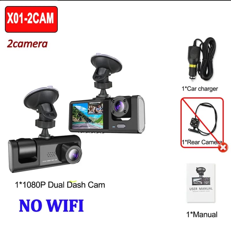 Caméra de tableau de bord pour voiture, Dvr WiFi, application 3/2 objectifs, enregistreur vidéo de v
