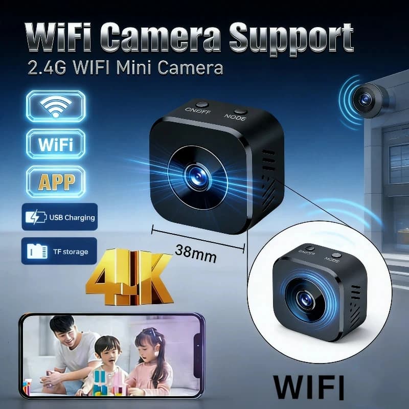 Mini caméra de sécurité 4K Full HD sans fil WiFi avec audio bidirectionnel, détection de mouvement,
