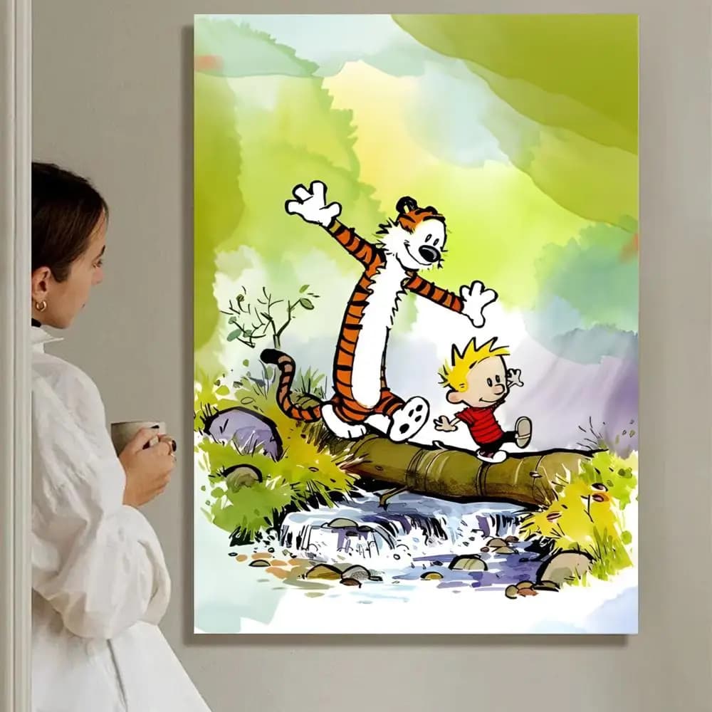 Affiche murale de dessin animé Calvin et Hobbes HD, auto-adhésive, amovible, pour la maison et le sa