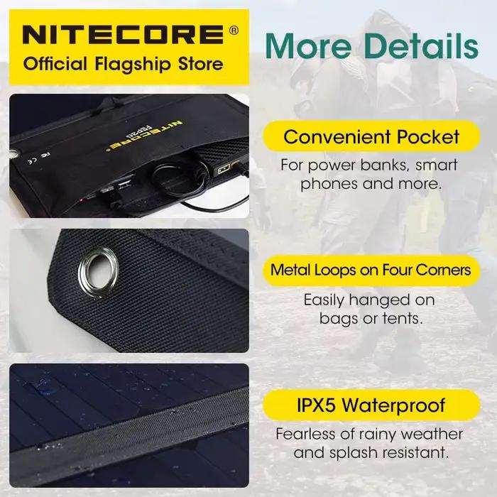 NITECORE Féventuelles 30 30W Portable Panneau Solaire Étanche Petite Cellule Solaire USB-C PD 18W Ch