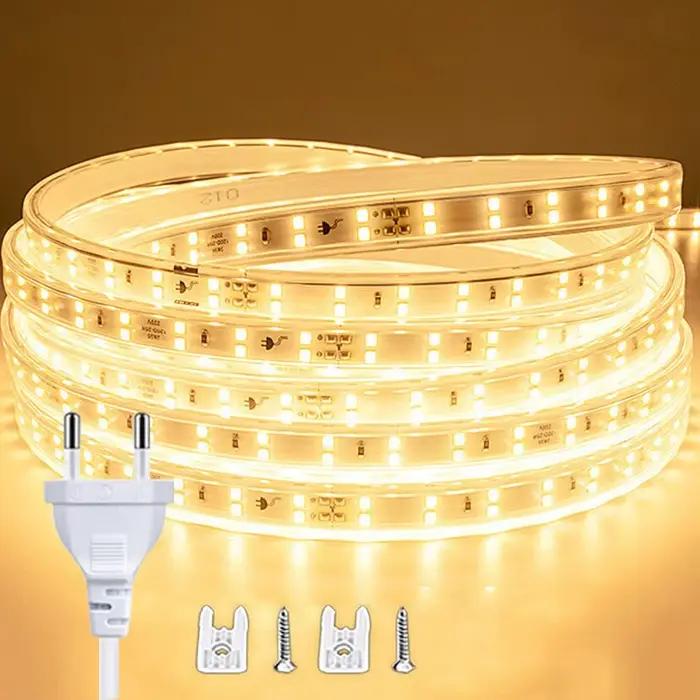 Bande lumineuse Led 220V, 1-30m, avec prise ue 2835, Flexible, étanche, pour la maison, la cuisine,
