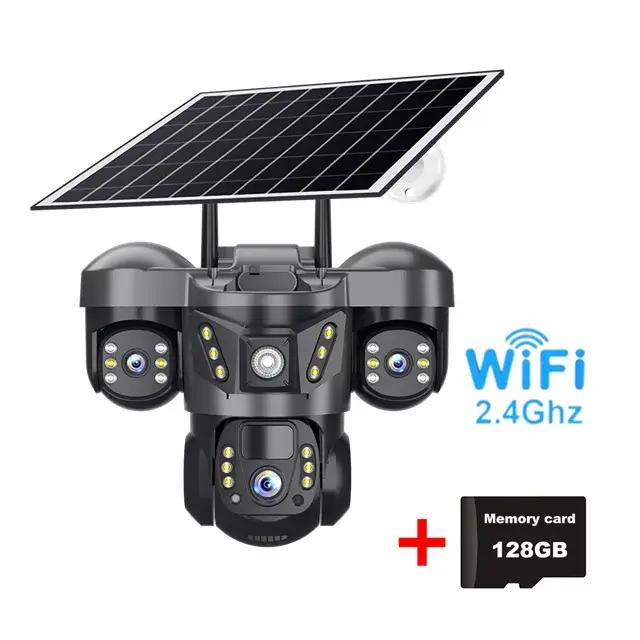 15MP Triple objectif PTZ 10X Zoom caméra solaire extérieure