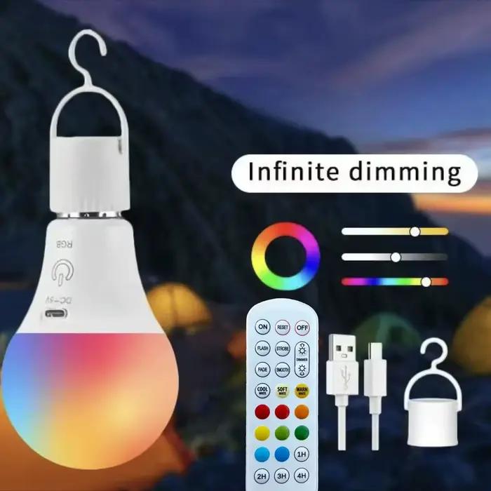 Ampoule LED rechargeable avec télécommande – Changement de couleur RVB, fonctionne sur piles, base E