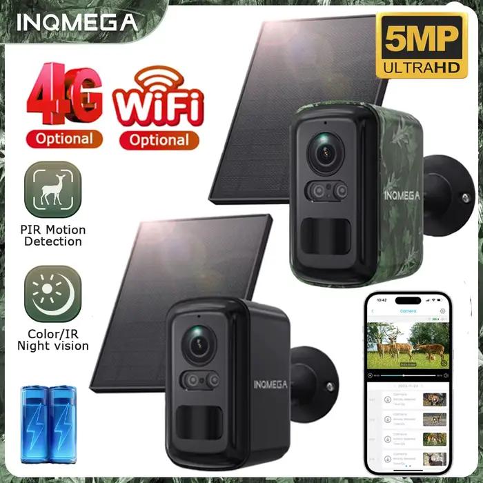 INQMEGA 5MP Mini caméra solaire 4G Surveillance extérieure Camouflage couleur WiFi