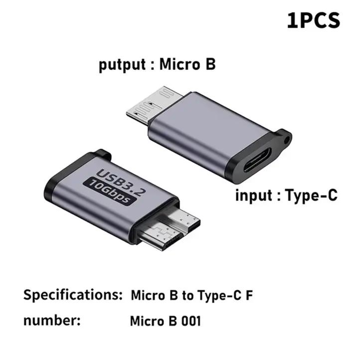 Adaptateur Micro B USB C 3.0 mâle vers Type C femelle, connecteur Micro B USB3.0 pour disque dur ext