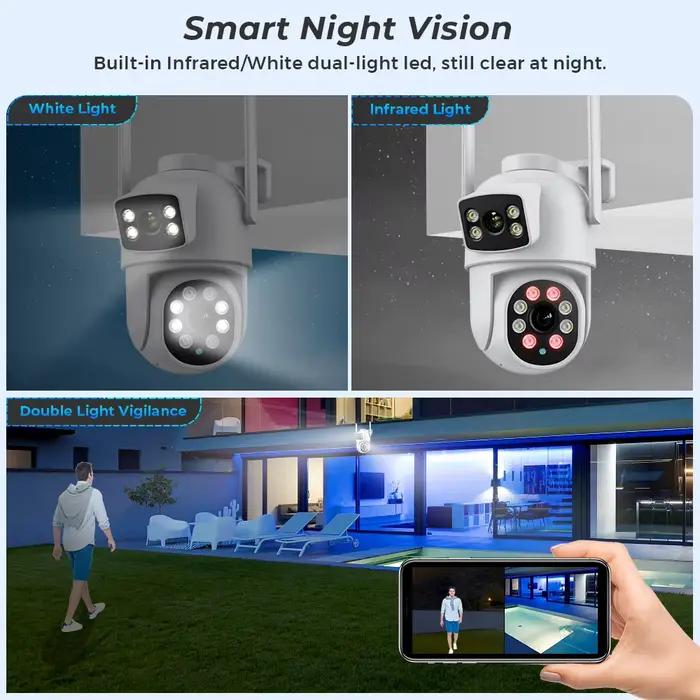 Caméra de surveillance extérieure PTZ IP WiFi 4K 8MP/4K avec double objectif et détection humaine pour sécurité résistante aux intempéries occasions spéciales