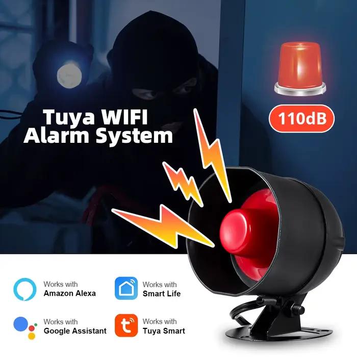 Kit d'alarme sans fil intelligent avec sirène, capteur de porte, détecteur de mouvement pour sécurité résidentielle compatible avec Google Home et Alexa