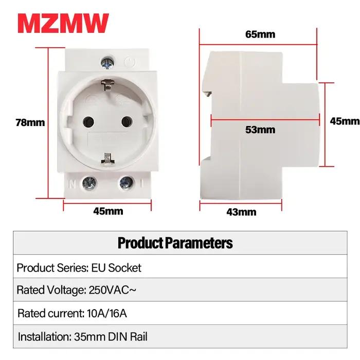 MZMW EU 35mm prise de courant sur Rail Din modulaire 10A 16A 250V AC connecteur adaptateur industriel résidentiel à usage général CE