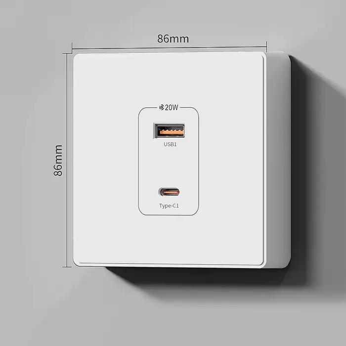 Prise murale universelle à montage en surface modèle 86, PD20W, charge rapide, double port USB Type-