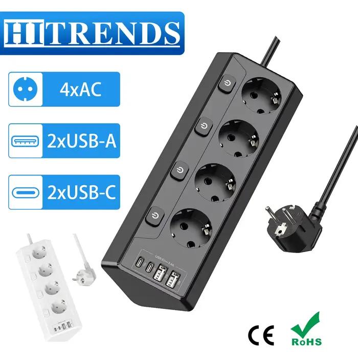 Multiprise HITRENDS avec prises d'angle et protection contre les surtensions pour charge rapide et sécurité des appareils électriques à domicile usage général