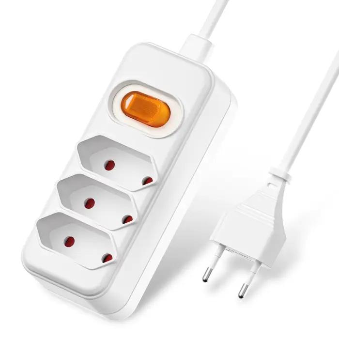 Multiprise europeenne 3 prises interrupteur independant design ultra fin et plat cable extension 2 metres occasion speciale chambre bureau salon