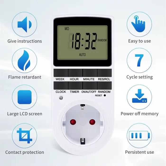 Minuterie numérique électronique cyclique 24 heures pour cuisine prise enfichable programmable prise synchronisation 10 groupes de paramètres pour UE UK AU US BR