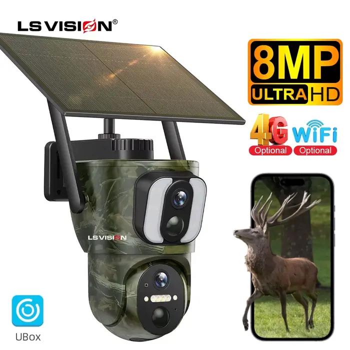 LS VISION 8MP double écran caméra de sécurité solaire extérieure 4K 4G/WiFi PTZ