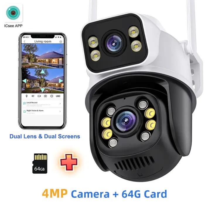 Caméra de surveillance extérieure sans fil iCsee, étanche 4K, WiFi, sécurité avec double objectif pour surveillance nocturne et détection humaine, idéale pour la maison et le commerce