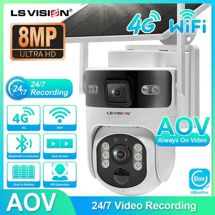 LS VISION caméra de Surveillance extérieure caméras de sécurité Wifi 4G 24/7 enregistrement AOV + PIR détection humaine suivi automatique UBOX Pro