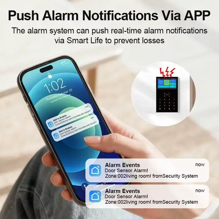 PGST pack alarme sécurité anti intrusion WiFi 2G GSM Works with Tuya Smart Life dispositif sans fil intelligent pour habitation magasin bureau capteurs de mouvement configuration simple utilisation qu
