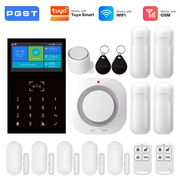 PGST pack alarme sécurité anti intrusion WiFi 2G GSM Works with Tuya Smart Life dispositif sans fil intelligent pour habitation magasin bureau capteurs de mouvement configuration simple utilisation qu