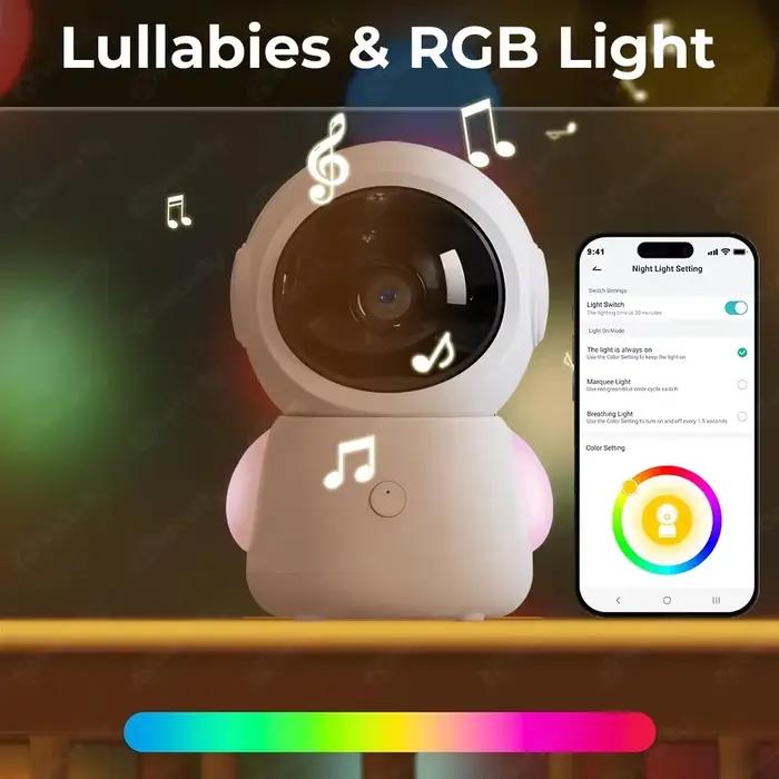 2k 3MP Wifi Moniteur pour bébé avec deux caméras Écran divisé Téléphone