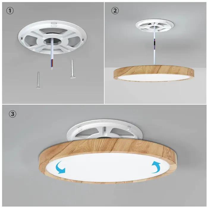 LVL LED plafonnier Grain de bois et blanc 3 en 1 couleurs d'éclairage éclairage domestique cuisine c