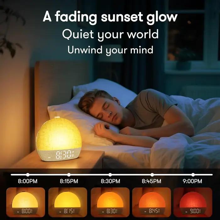 Wake Up Light Sunrise réveil minuterie 30 bruit blanc Machine sonore Dimmable RGB veilleuses aide au sommeil Snooze idéal pour cadeau