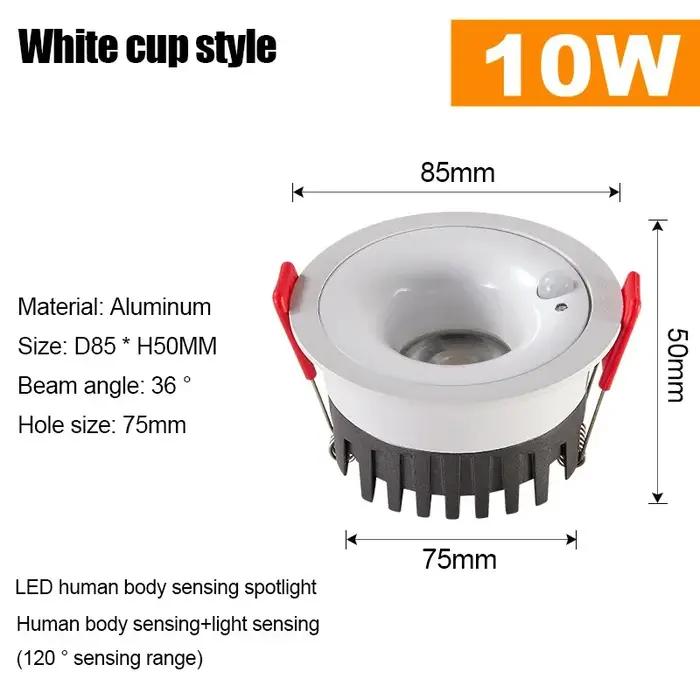 Projecteur encastré PIR capteur de mouvement LED Spot pour allée d'entrée éclairage intérieur Downlight lampes 3000K 4000K 6000K