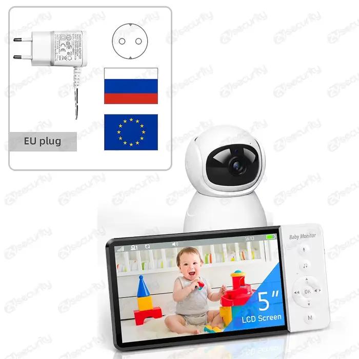 Moniteur vidéo pour bébé Avec caméra PTZ Nanny pour enfants Écran IPS de 5 pouces Batterie 5000mAh T