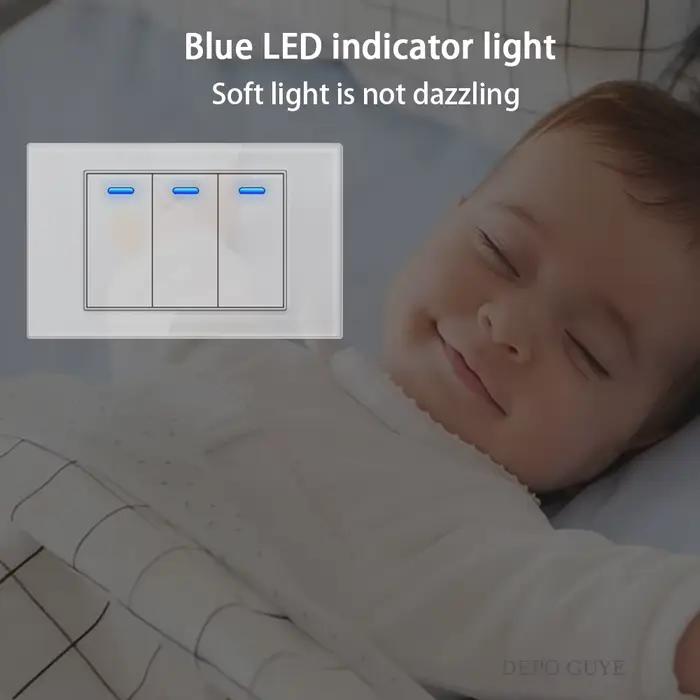 Prise murale américaine avec indicateur LED et chargeur rapide USB Type-C en verre trempé pour décoration et contrôle d'éclairage