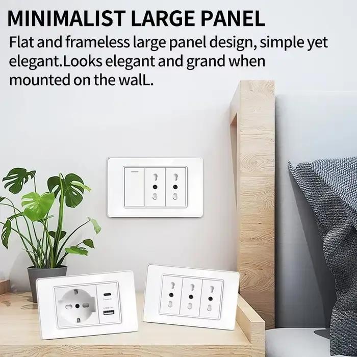  Prise murale ModernSeries avec USB-C PD 3.0 - Design Schuko Italie/Chile et panneau en verre trempé anti-empreintes