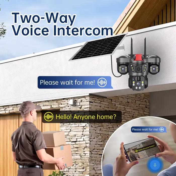 Caméra solaire 4G avec 3 objectifs vision nocturne couleur 3 écrans détection de mouvement PIR surveillance extérieure sans fil sécurité IP66 occasions spéciales sécurité maison piscine entrée garage