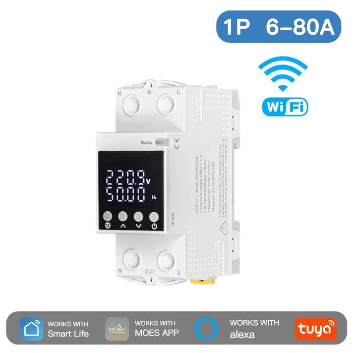 MOES 80A WiFi Tuya disjoncteur intelligent alarme seuil ensemble moniteur d'électricité V0 ignifuge