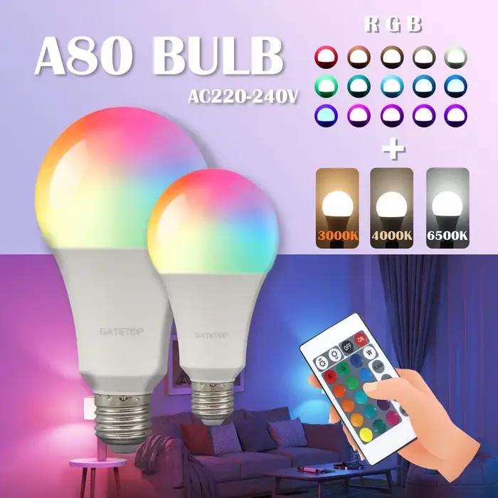 1-10 pièces Super lumineux 20W RGB LED ampoule lampe 24 touches télécommande réglable AC220V changement coloré pour chambre salon maison