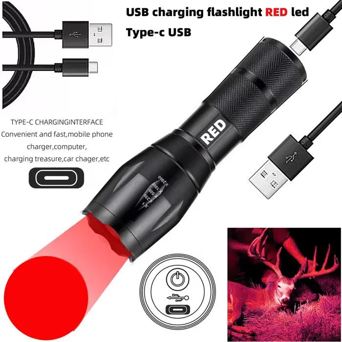 Lampe de poche à lumière rouge Rechargeable de type c