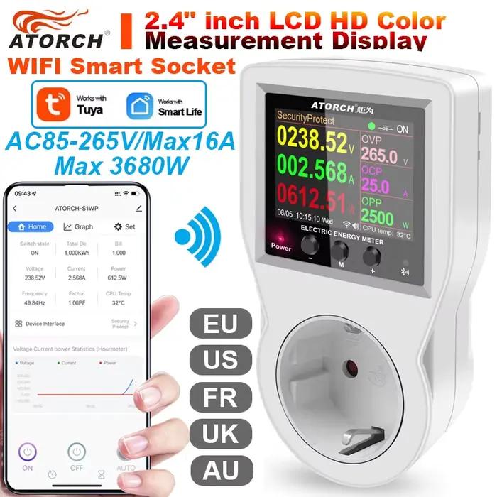 16A Tuya WIFI prise intelligente AC220V 110V wattmètre numérique